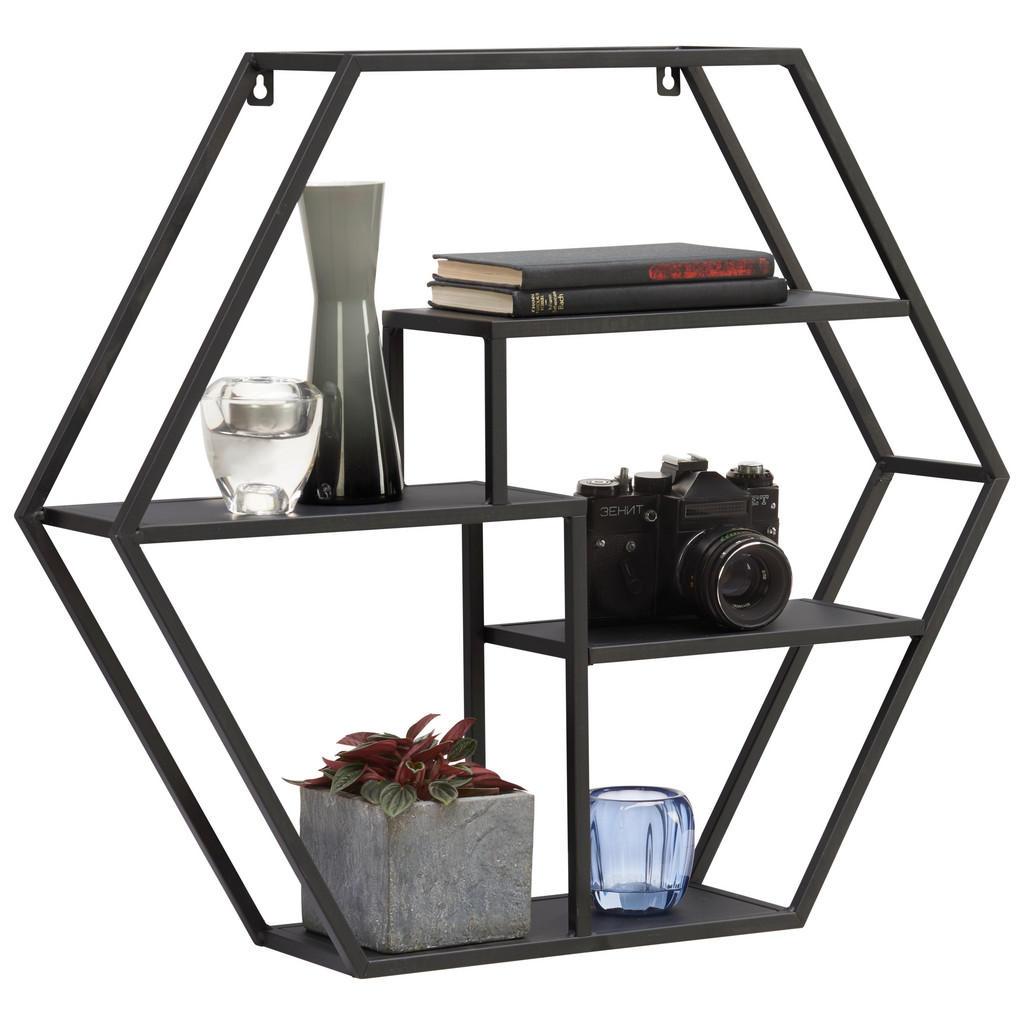 Landscape Wandregal , Schwarz , Metall , 60x52x13 cm , Wohnzimmer, Regal, Wandregal