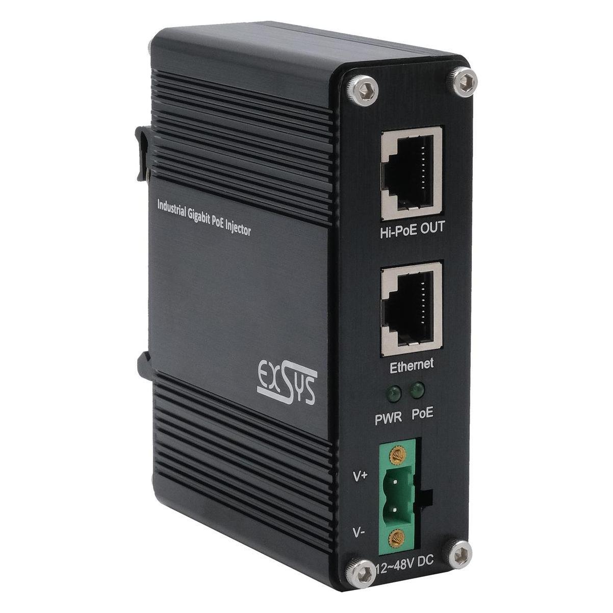 Exsys Industrial PoE+ Gigabit Injektor 60W (802.3af (PoE), 802.3at (PoE+), 802.3bt (PoE++), 60 W) (EX-60310)