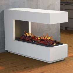 muenkel design loft.line 1400 -- C-02 Raumteiler [Design Opti-myst Elektrokamin mit Festwasseranschluss]: Betonoptik - Mit Heizung - Kieswanne mit weißen Steinen - ohne Scheibe