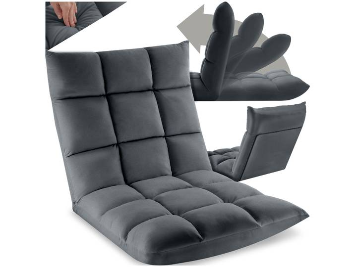 Relaxsessel Snooze, 2 in 1, Samt, 14-fach verstellbar - grau