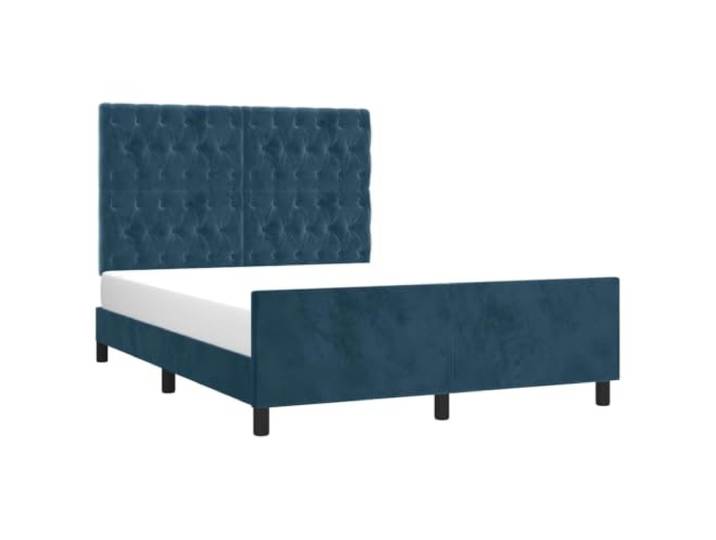KTHLBRH Bettgestell dunkelblau 140 x 190 cm aus Samt Mit verstellbarem Kopfteil, stabilen Beinen, Sperrholzlatten, Rückenstütze
