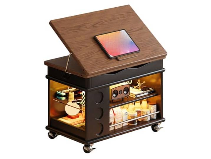 MJJRWF Höhenverstellbarer Couchtisch mit Stauraum und Rollen Drehbar um 180 Grad, Neigbar um 45 Grad, 200 Pfund Tragkraft, Mobiler Beistelltisch(Style7)