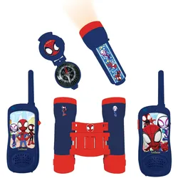 Lexibook Spiderman Abenteuerset mit 2 Walkie Talkies bis zu 120m Reichweite, Fernglas, Taschenlampe, Kompass (0.12 km), Walkie Talkie, Mehrfarbig