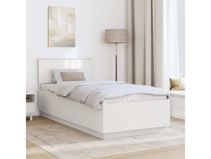 SKTQYQO Einzelbett weiß 75 x 190 cm aus technischem Holz Verstellbares Kopfteil, Wandmontage, quadratische Beine, einfache Reinigung