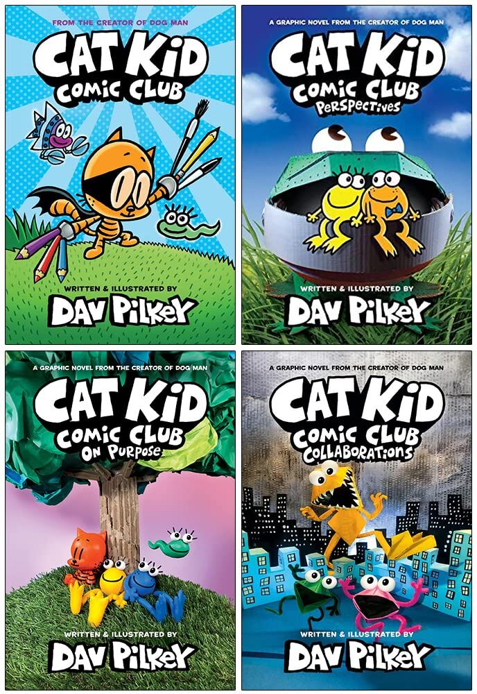 Scholastic Cat Kid Comic Club Collection 4 Books By Dav Pilkey (Cat Kid Comic Club, On Purpose, Perspective, Collaborations)