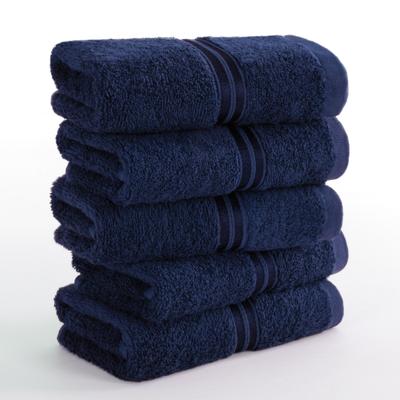 Gaestehandtuecher HAMMETEX "5er Set, 30x50 cm, weich & saugstark, 100% Baumwolle", blau (dunkelblau), B:30cm L:50cm, Frottier, Frottee, Handtücher, mit Bordüre, einfarbig, Schlaufe, 100% Baumwolle Frottee
