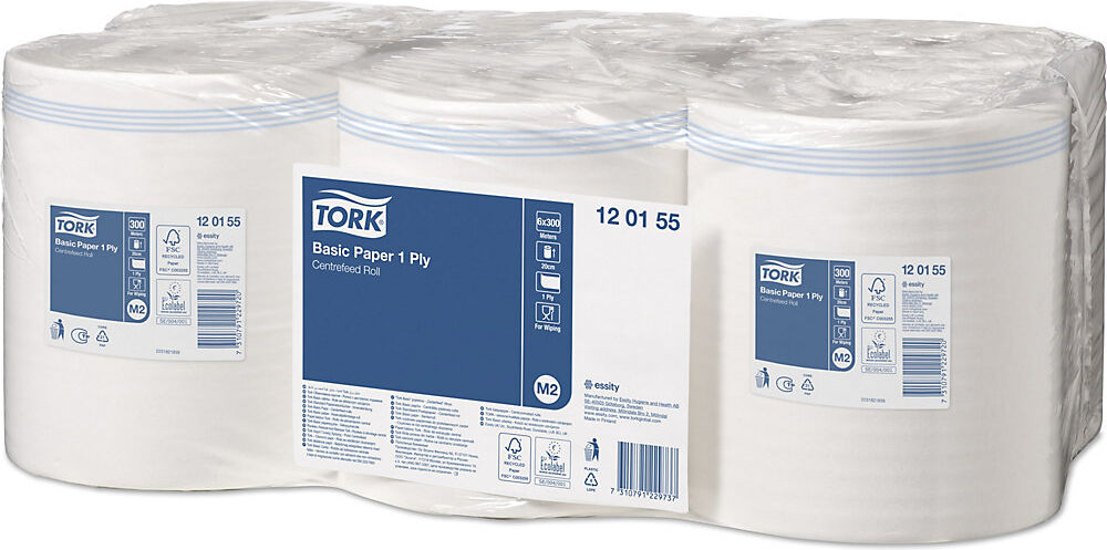 Standard-Papierwischtücher Innenabrollung, 1-lagig, weiß, VE 6 Rollen, Universal-Qualität, unperforiert TORK