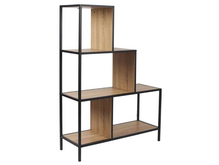 ENDIS - Etagère Escalier 4 Niveaux Aspect Bois et Métal Noir