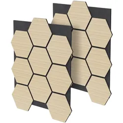 ML-Design 2er Set Akustikpaneele 66x81x2 cm 1 m2 Eiche MDF Hexagon Holzoptik Schalldämmung Wandpaneele Büro Studio Akustik