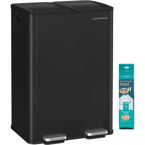 Songmics Mülleimer LTB741B02, tintenschwarz, aus Metall, 2 x 30 Liter