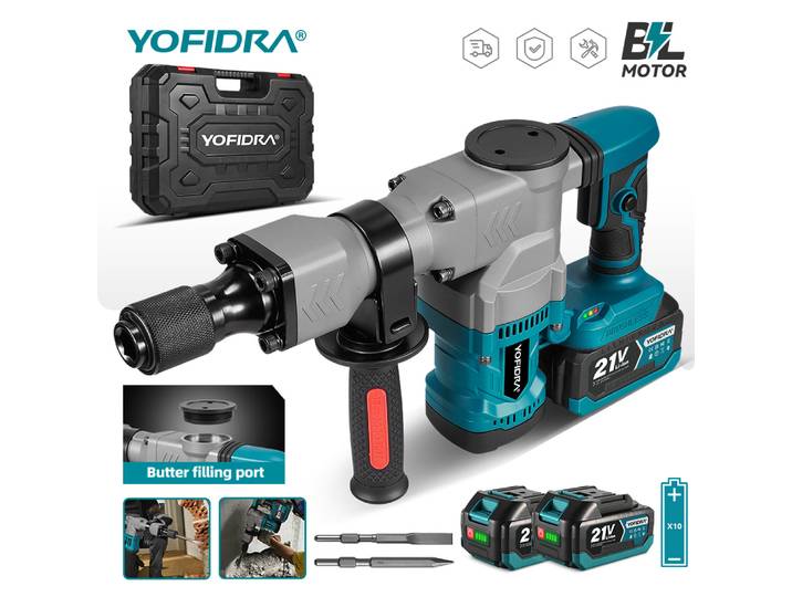 Marteau électrique sans balais YOFIDRA 6000W, démoliteur, ponceuse rotative, outil de meulage robuste pour batterie Makita