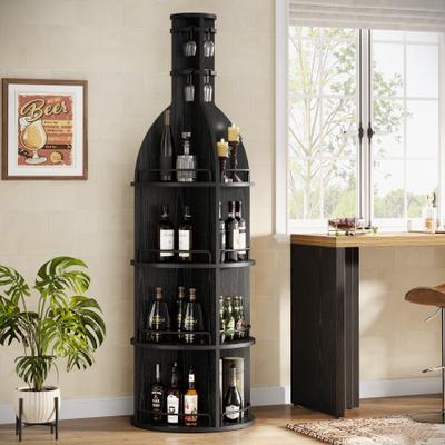 ROSE "75-Inch Tall Bottle-Shaped Wine Rack with Storage and Goblet Holder - 23.62"" L × 23.62"" W × 74.8"" H"