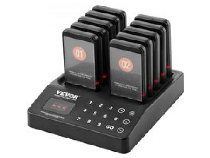 VEVOR Restaurant Pager Systeem, Draadloos wachtrijsignaal met 400 m bereik, Pieper om gastoproepen te beantwoorden met trillen en knipperen, 10 pagers voor foodtrucks, kerk, kleuterschool