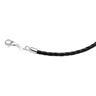 Kette ohne Anhänger "Lederband geflochten, schwarz, Silber 925" Gr. 55, schwarz, GIORGIO MARTELLO MILANO, Halsketten, Damen, 55cm