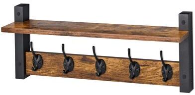 Sorbus Coat Hooks Wall Mount Floating Shelf with 5 Heavy Duty Hooks, Large and Extra Large