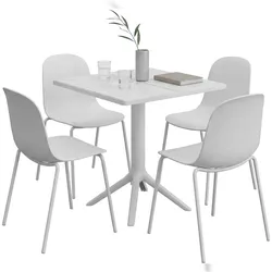 DELUKE Gartenmöbel-Set IDA mit 4 Stühlen 166x162x85cm, Kunststoff, Weiß Balkonset Gartenset Tisch mit Stühlen Bistroset Outdoor