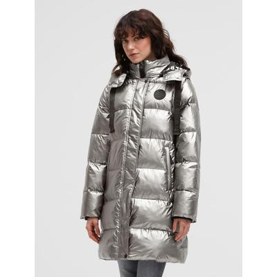 Langmantel SOCCX, Damen, Gr. XS, silber, Web, Material Oberstoff: 100% Polyamid, Beschichtung: 100% Polyurethan, Futter: 100% Polyester, Füllung: 100% Polyester, unifarben, regular fit lang, hoch geschlossener Ausschnitt, eingesetzt Rippbündchen,...