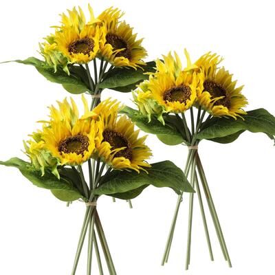 Kodotan sofa Set of 3 Artificial Sunflower Stems 14 Inch Yellow Flower Arrangement