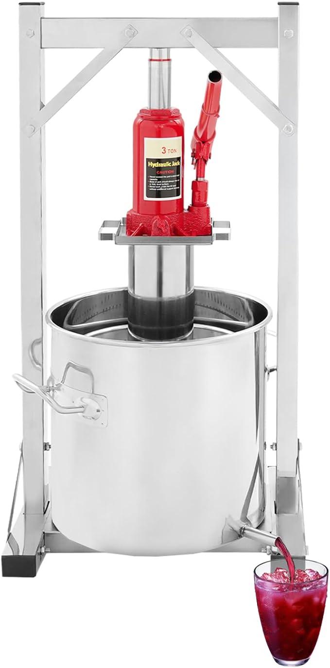 12L Hydraulik Fruchtpresse, 3T Druck Edelstahl Beerenpresse Manuell Obstpresse Weinpresse Saftpresse, Edelstahl Entsafter mit Filtern-Weinpresse für das Pressen von Honig Gemüse