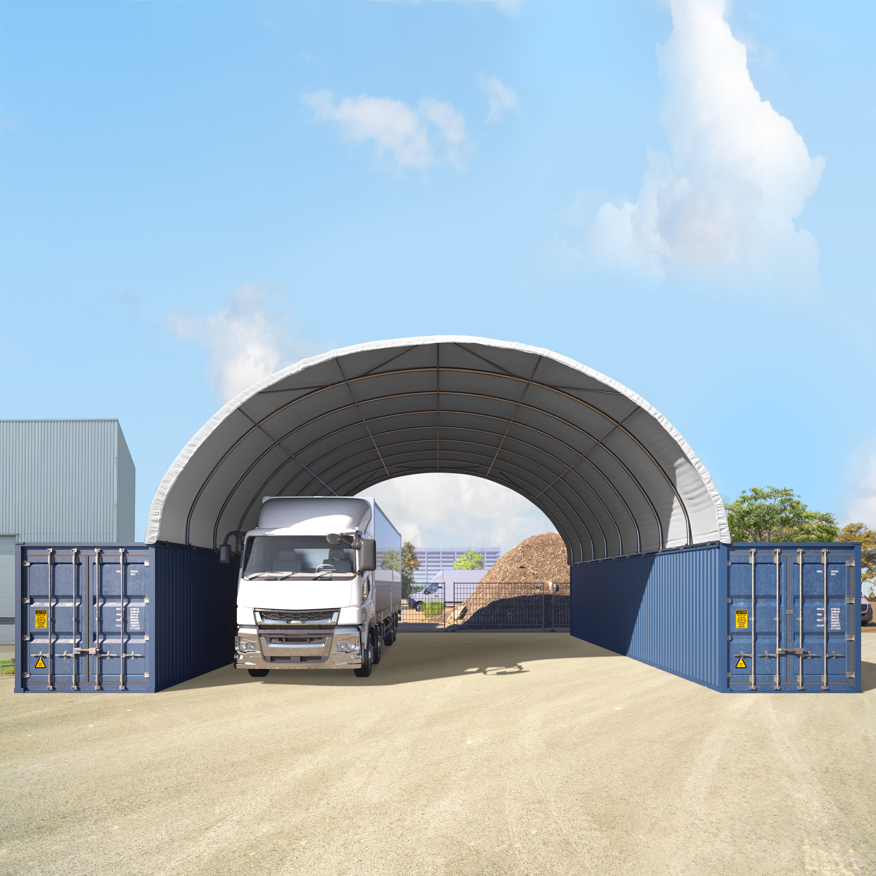 TOOLPORT 10x12m Container-Überdachung, PRIMEtex-Plane, weiß, mit Statik - (49670)