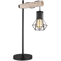 Tischleuchte Wohnzimmerlampe Leseleuchte Gitter Beistellleuchte Tischlampe Holzleuchte, Metall, 1x E27 Fassung, LxBxH 33x18x55 cm