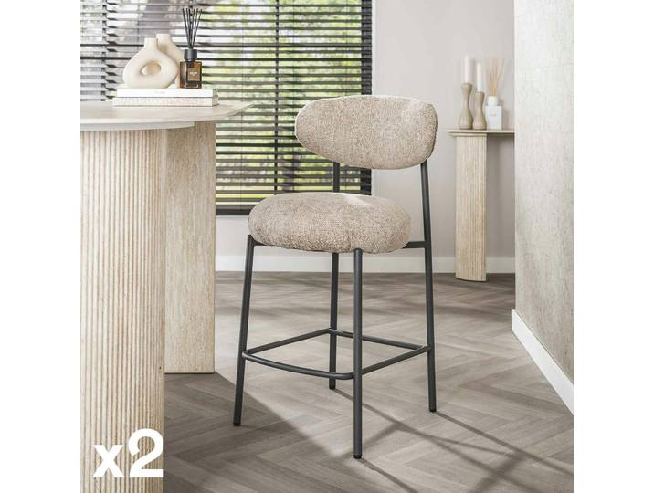 Tabouret de bar beige à dossier rond (lot de 2) CREEK
