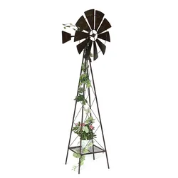 DanDiBo Windrad Metall 170 cm kugelgelagert Braun Windspiel Gartenstecker 96019 Windmühle Wetterfest Gartendeko Garten Bodenstecker