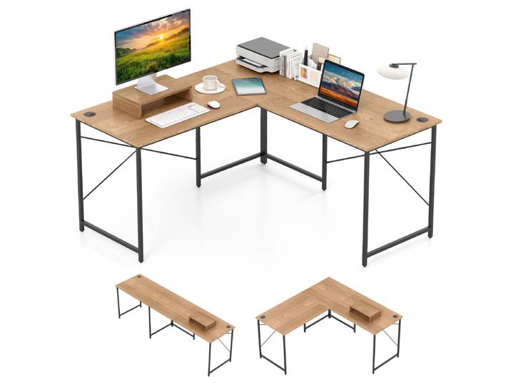 L-VormigComputerbureau 240 CM Converteerbaar Hoekbureau met Verwijderbare Monitorbevestiging