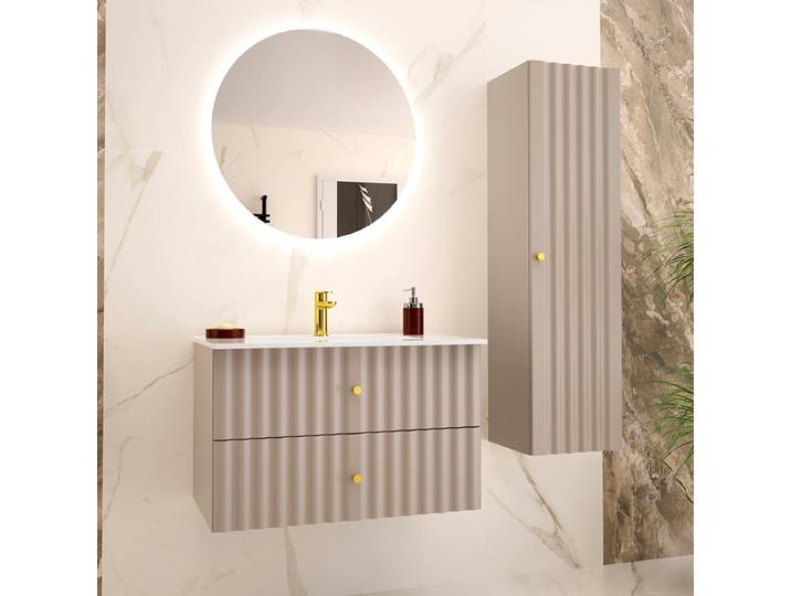 Ensemble meuble simple vasque encastrée 80cm et colonne Izae Cachemire
