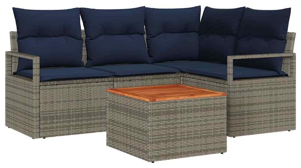 vidaXL Tuinset met 5 zitplaatsen, grijs, polyrotan, moderne L-vormige tuinmeubelset