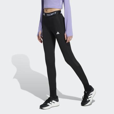 Trainingstights ADIDAS SPORTSWEAR "TECHFIT 7/8-LEGGINGS", Mädchen, Gr. 128, N-Gr, schwarz (schwarz, weiß,), Obermaterial: 83% Polyester, 17% Elasthan, Hosen