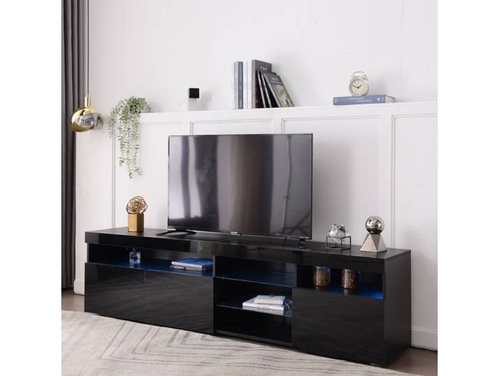 Meuble TV LED 180 Cm, meuble noir moderne pour salon avec tiroirs de rangement, meuble TV haute brillance ﻿