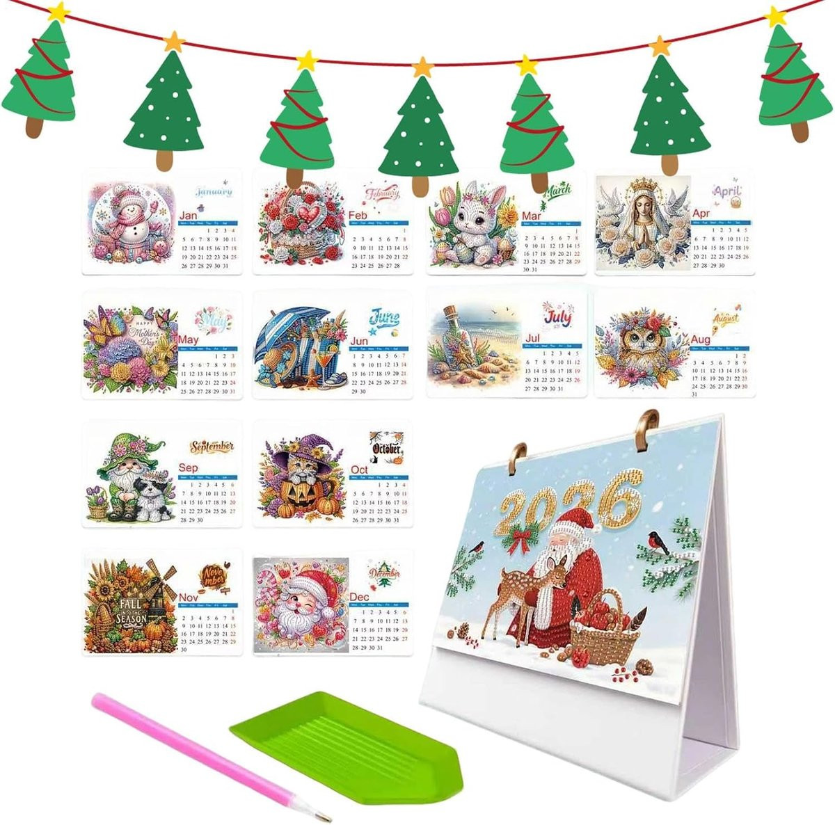Tafelkalender Edelstenen Maandplanner Decoratie Multicolor B: 32 cm, H: 28 cm