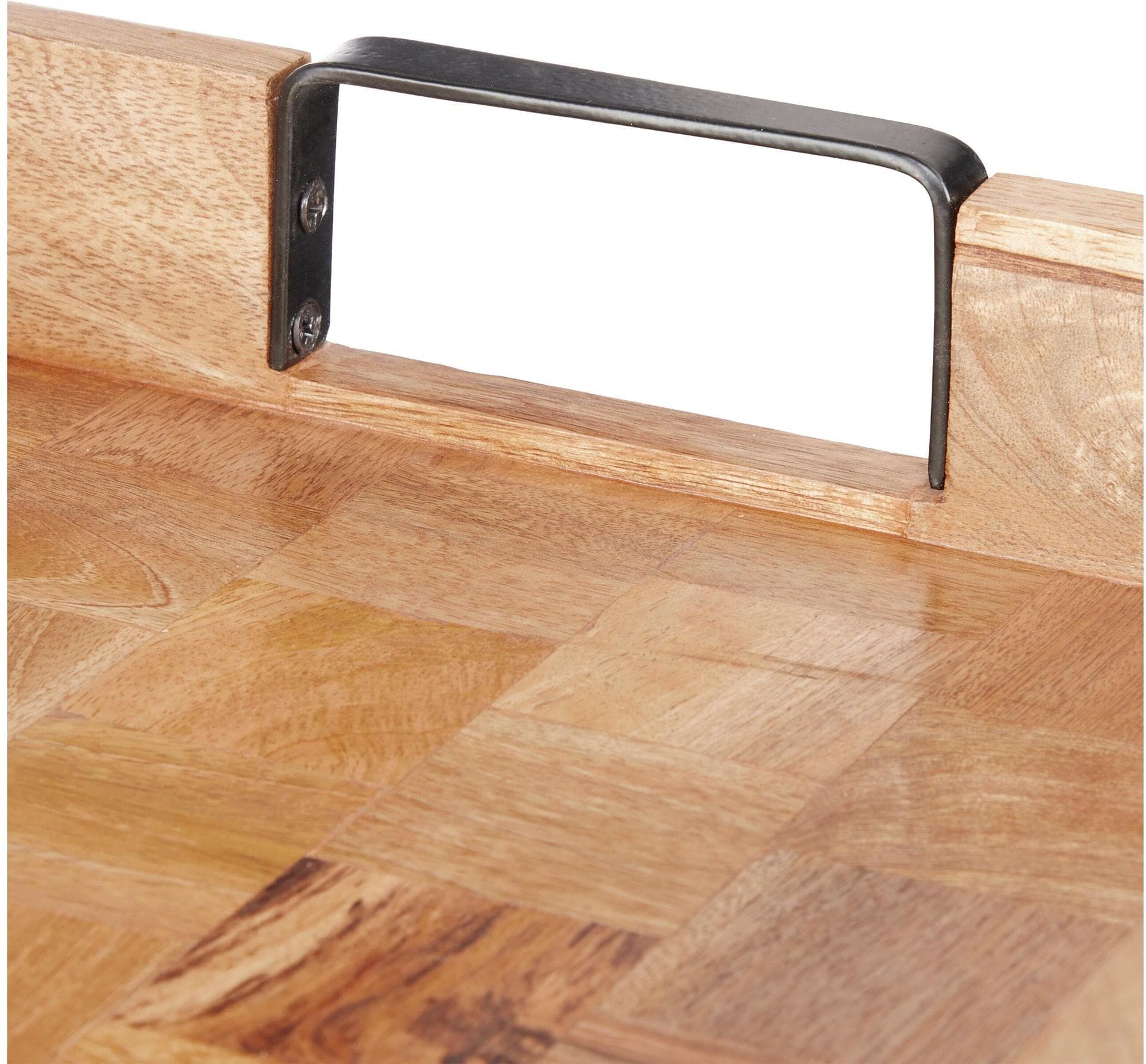 Tablett RELAXDAYS, hellbraun, schwarz, B:35cm H:7,5cm T:35cm, Holz, Tabletts, Tablett hellbraun, schwarz B/L: 35cm