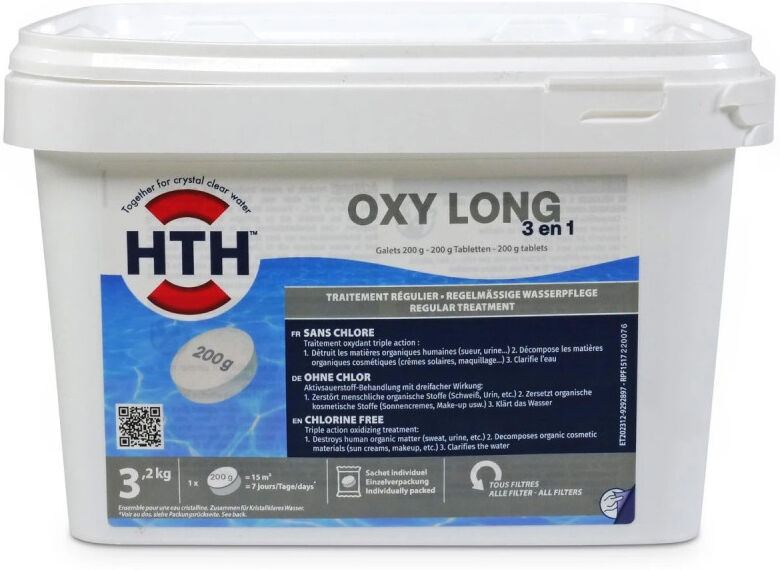 Oxygène actif multifonction HTH OXYGEN 3 en 1 Galets 200 g. - 3,2 kg