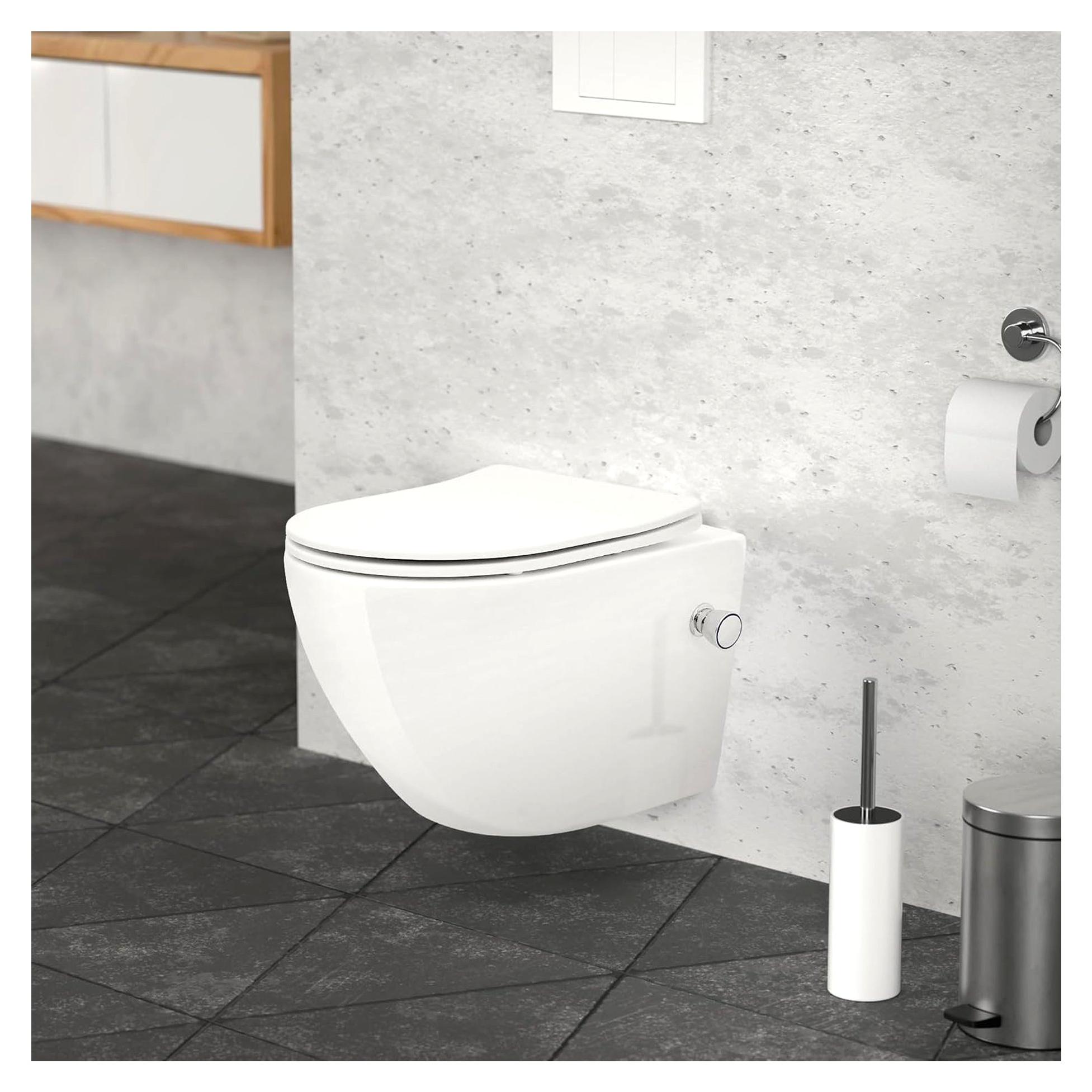 Wandhängendes Dusch-WC ohne Spülrand, kurz, weiß, Keramik mit Bidet-Funktion