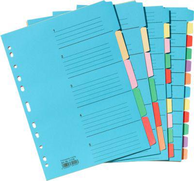 Farbiges Kartonregister, einzeln, für DIN A4, 12 Fächer