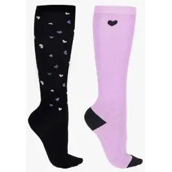 QHP Kinder Reitsocken Kniestrümpfe Lize Black/Violet 2-er Pack, Größe: 27-30