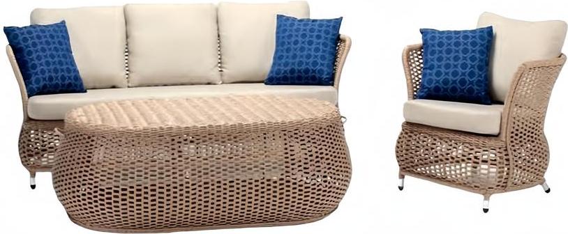 Robuste Sofa 3-Sitzer Garten Rattan Garnitur Edler Couchtisch Gartenmöbel Sessel