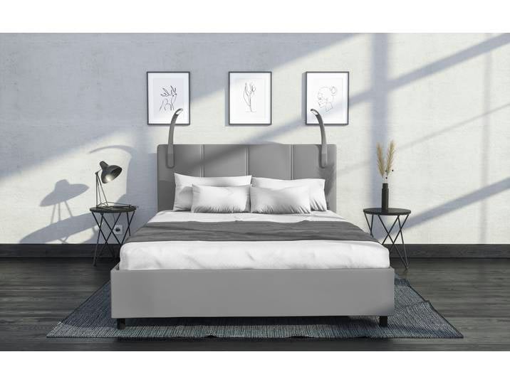 Polsterbett, Kunstleder, Grau, 150×210 cm, Mit LED-Beleuchtung, WESTFALIA Schlafkomfort