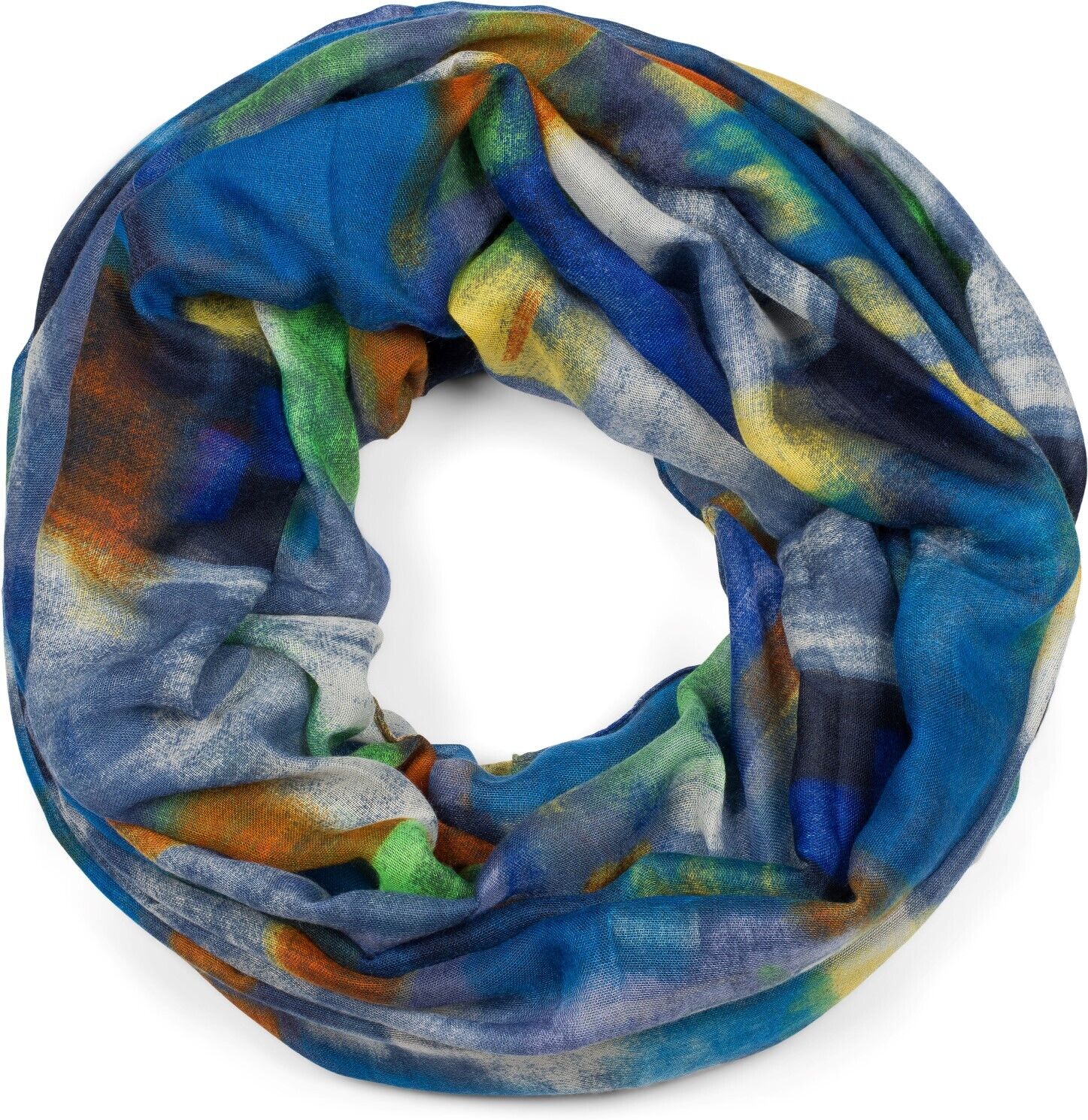Loop STYLEBREAKER "Loop Schal mit buntem Pinselstrich Muster", Damen, blau (blau, orange, gelb), Obermaterial: 80% Viskose CV. 20% Baumwolle CO., Modisch, Modetücher Loop