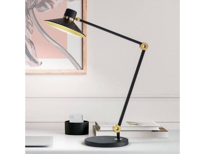Fabas Luce LED Schreibtischlampe Panarea, dimmbar, schwarz, für Arbeitszimmer / Büro, Metall, Modern, LED Tischlampe
