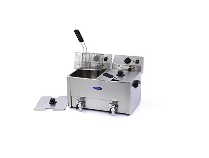 Fritteuse 2x 8 L - 2 Körbe - mit Wasserhahn - Fritteuse - Doppelbratpfanne - Professionell - Edelstahl - 16 Liter - Mit Ablasshahn