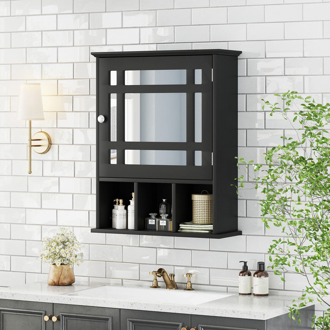 17 Stories 48 mm W 60 mm H Wall Mounted Mirrored Bathroom Cabinets Shelves with Mirror Natural 60mm H
