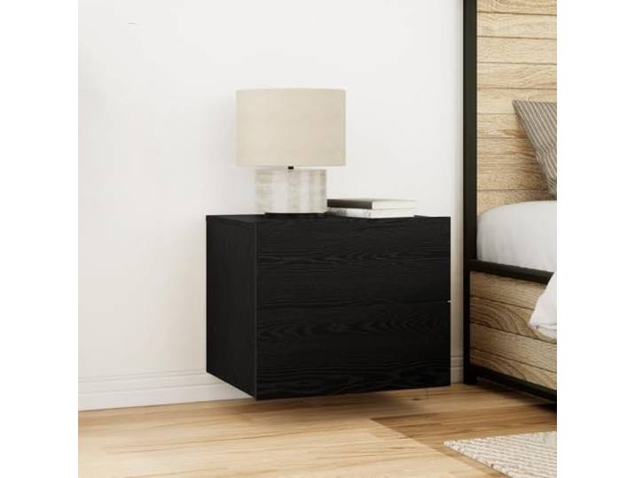 HEFZGDB LED Nachttisch Schwarz Eiche Wandmontage 2 Stück mit Beleuchtung und Stauraum für Moderne Schlafzimmer, schlankes Design, Matte Oberfläche, langlebig und leicht zu reinigen.