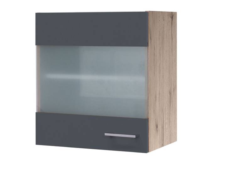Küchen Glas-Hängeschrank RALPH 50 cm Eiche/ grau