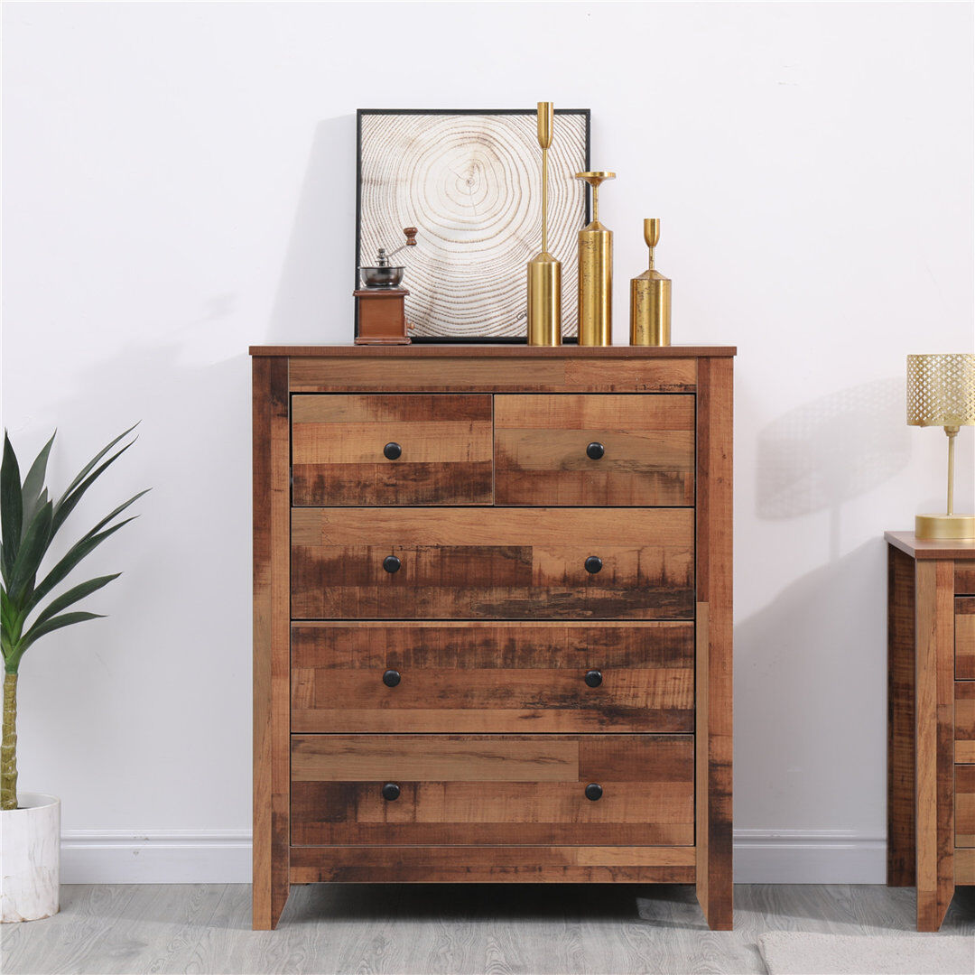 Alpen Home Wiebe 79 cm W Chest of 5 Drawers Brown 95cm H X 79cm W X 40cm D