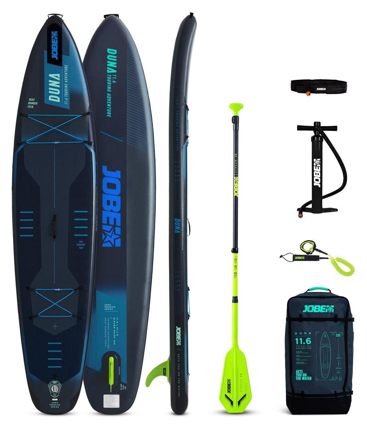 Jobe Aero Duna SUP Board 11.6 Package Blue, Stand Up Paddleboard (SUP), Wippe, Flach, Navy, EVA (Äthylen-Vinylazetat), Schaum, 160 kg