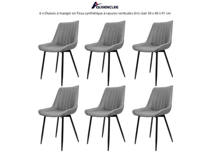 QUIIENCLEE 6 x Chaises à manger en Tissu synthétique à rayures verticales Gris clair 50 x 40 x 91 cm