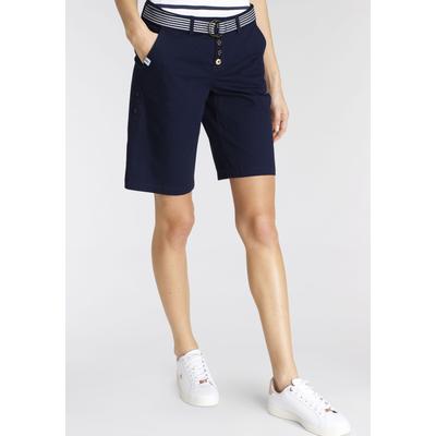 Chinoshorts DELMAO, Damen, Gr. 46, N-Gr, blau (marine), Web, Obermaterial: 98% Baumwolle, 2% Elasthan, gestreift, unifarben, A-Linie kniefrei, Hosen Chinoshorts, zum Krempeln, mit passendem Gürtel